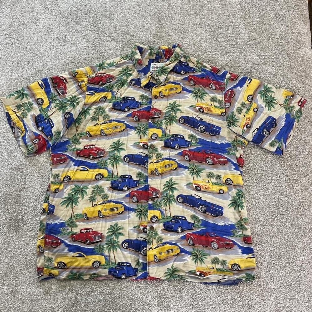 Vintage Reyn Spooner Hawaiian Shirt Men's 2XL Classic Cars AOP Button Up